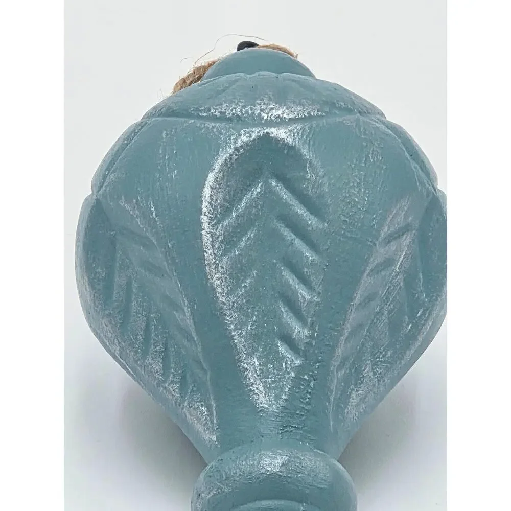 Upcycled Carved Ornament – Rustic Vintage‑Style Decor, Turquoise Christmas